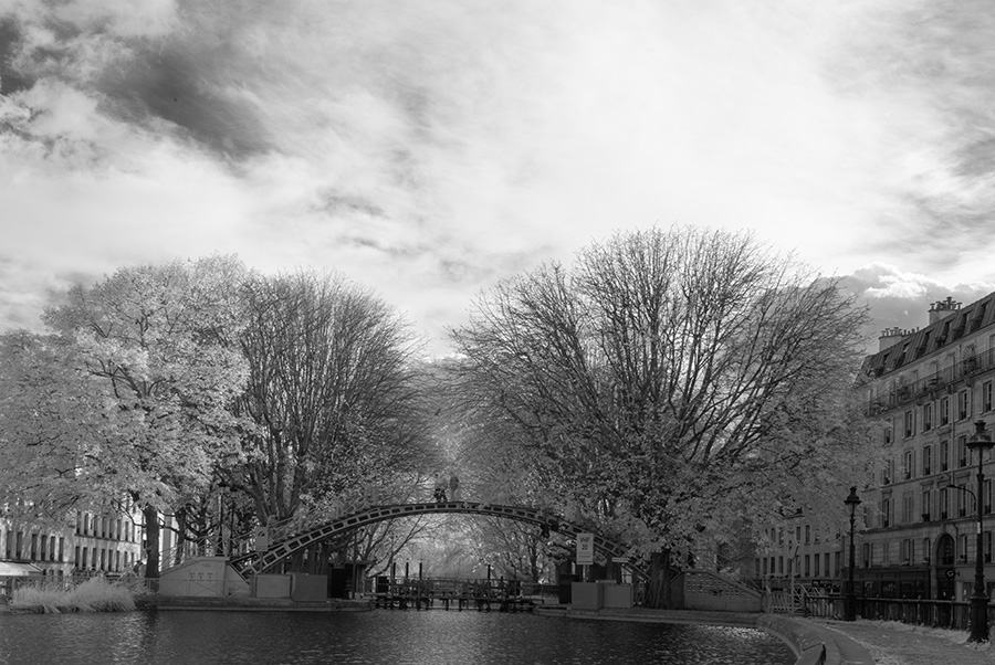 Infrared Photo of Canal and Bridge in Paris.